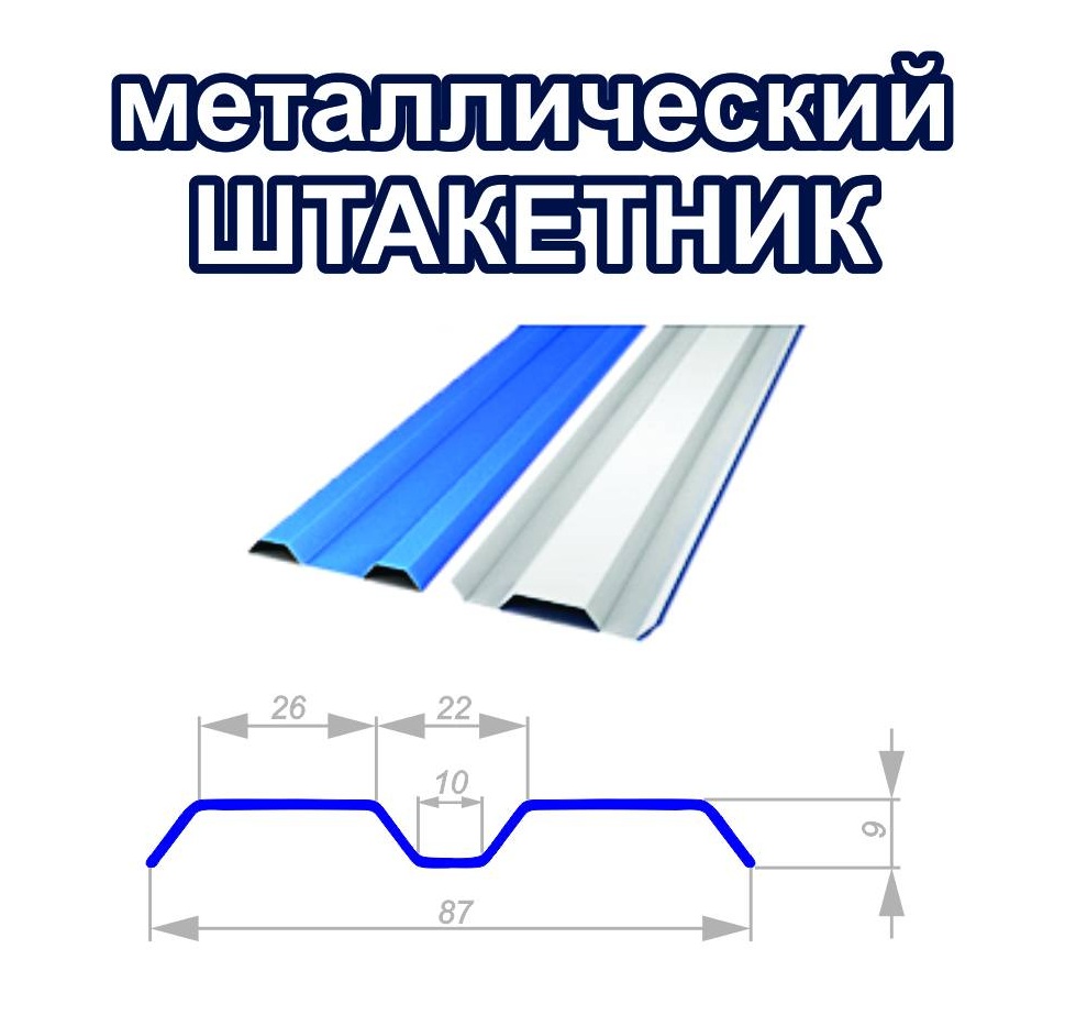 Размеры металлического штакетника Металлический штакетник